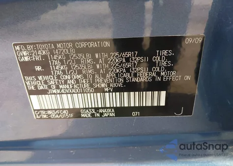 2010 Toyota Rav4 Base V6 z USA, uszkodzony, nr VIN JTMBK4DVXAD011050